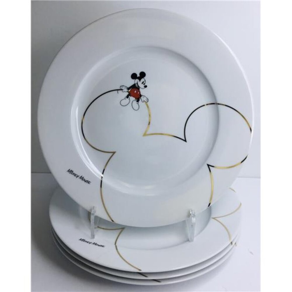 4 Dinner Plates 10.5" Mickey Mouse Gold Icon ZB New